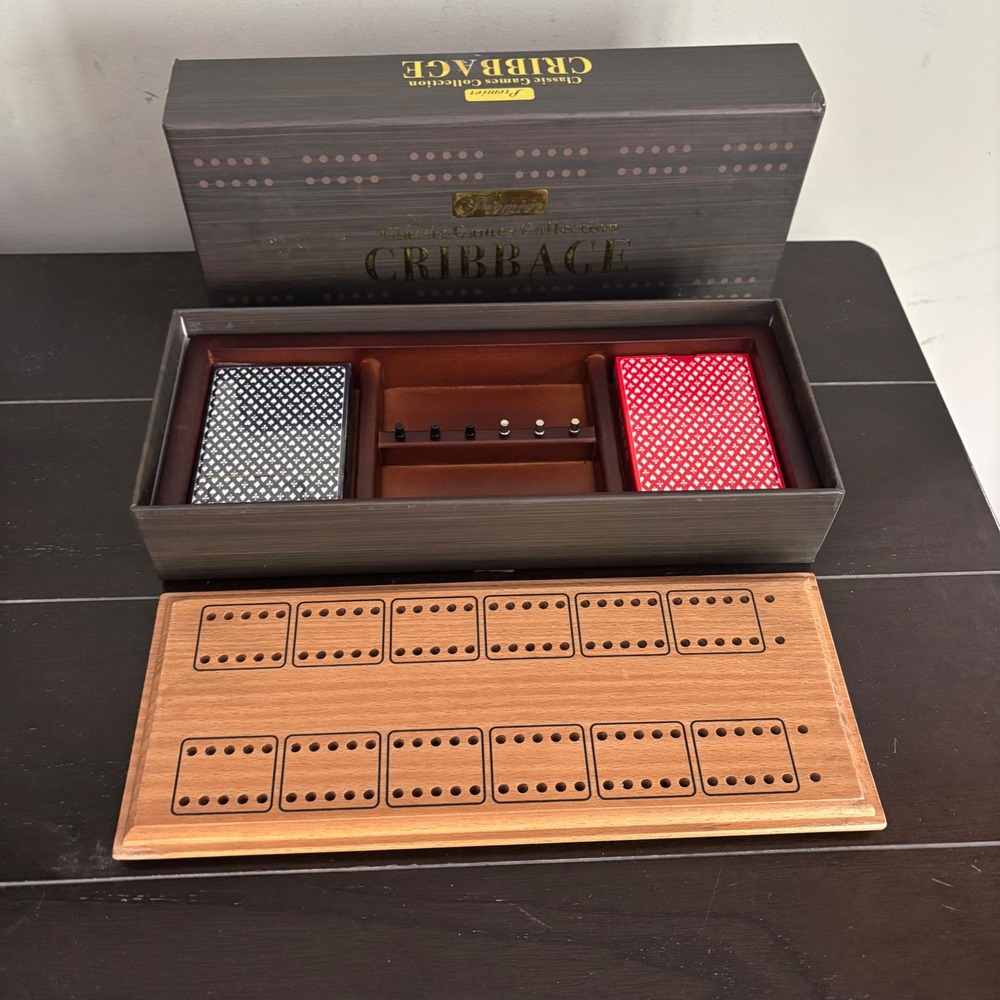 Premier Classic Game Collection | Wooden Cribbage Set | 2 Card Decks